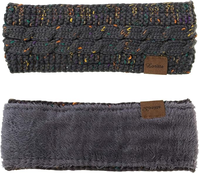 Loritta 2 Pack Headbands for Women Winter Warm Cable Knit Ear Warmer Thick Head Wrap Fuzzy Fleece Lined Gifts