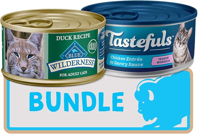 Blue Buffalo Tastefuls and Wildneress Cat Wet Food Variety Bundle, Chicken and Duck (Pack of 48)