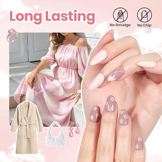 Beetles Nude Nail Polish Set - Vanilla Cloud, 6 Corlors Pastel Nail Polish Pink Quick Dry, Long-Lasting Pastel Nails for Summer & Spring Nails Art Effect for Manicure Salon