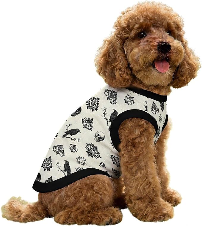 Halloween Pet Vest Crow Branch Pet Shirts Small | black skull Dog Shirt Vest cute pet Sleeveless Vests Ice Silk Dog T-Shirts holiday Dog Clothes Halloween Canine Wear