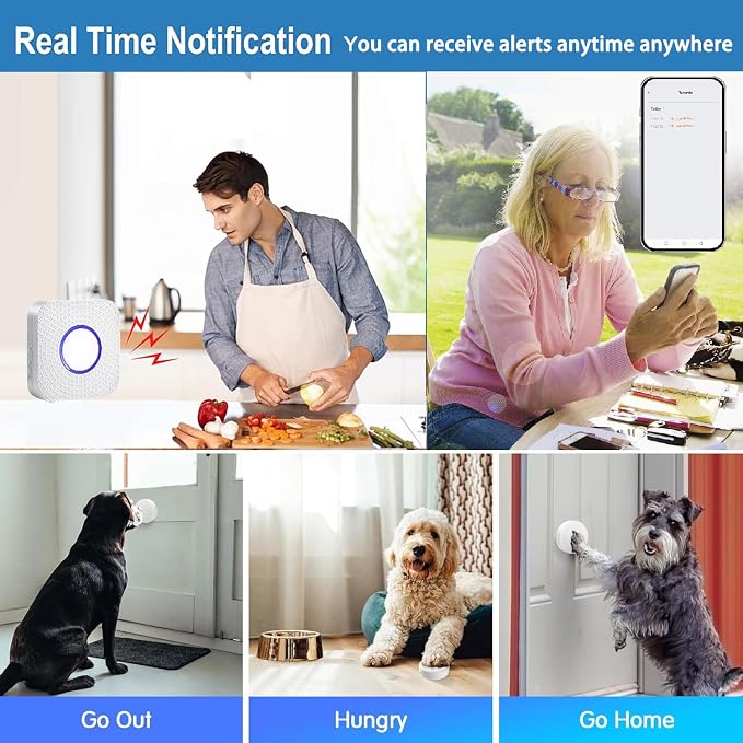 Dog Door Bell for Potty Training to Go Outside, WiFi Doggie Door Bell, Wireless Doggy Doorbell with Phone App,Waterproof Touch Button with Large Activate Range (1 WiFi Receiver 1 Button)