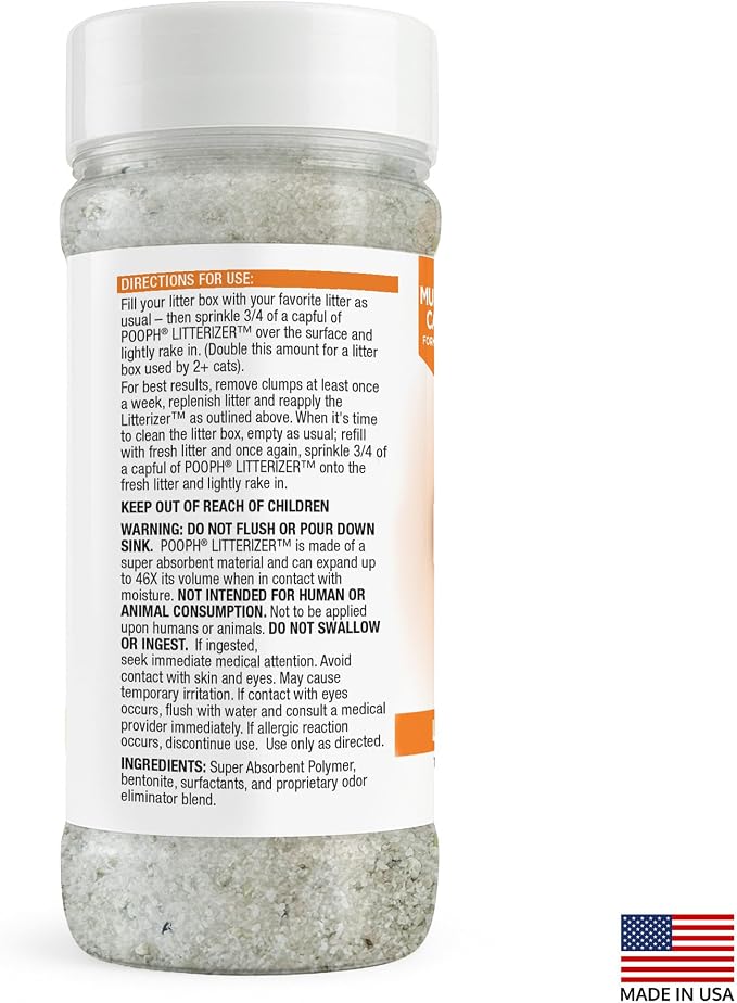 POOPH Litterizer Cat Litter Odor Eliminator Additive, 16 fl oz Bottle | Helps absorb moisture and odors to keep cat litter drier. Fragrance-free formula in a 16 oz bottle