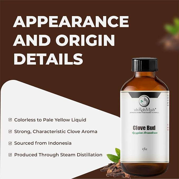 Clove Bud Essential Oil - Steam Distilled 100% Pure Eugenia Caryophyllus Clove Oil for Diffuser, Aromatherapy, Massage, DIY Skincare Hair Care, Warm Spicy Fragrance Natural - Indonesia - 4 FL Oz