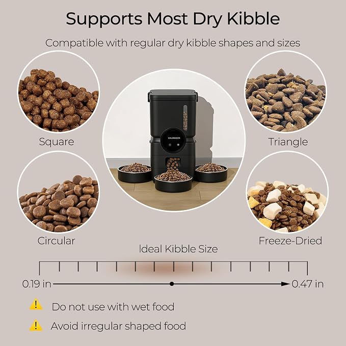 Automatic Cat Feeder for 3 Cats, 6L 5G WiFi Feeder, Slow Feed, Black | 3-bowl system with app scheduling, 15-day battery backup, stainless steel bowls, and sealed freshness protection.