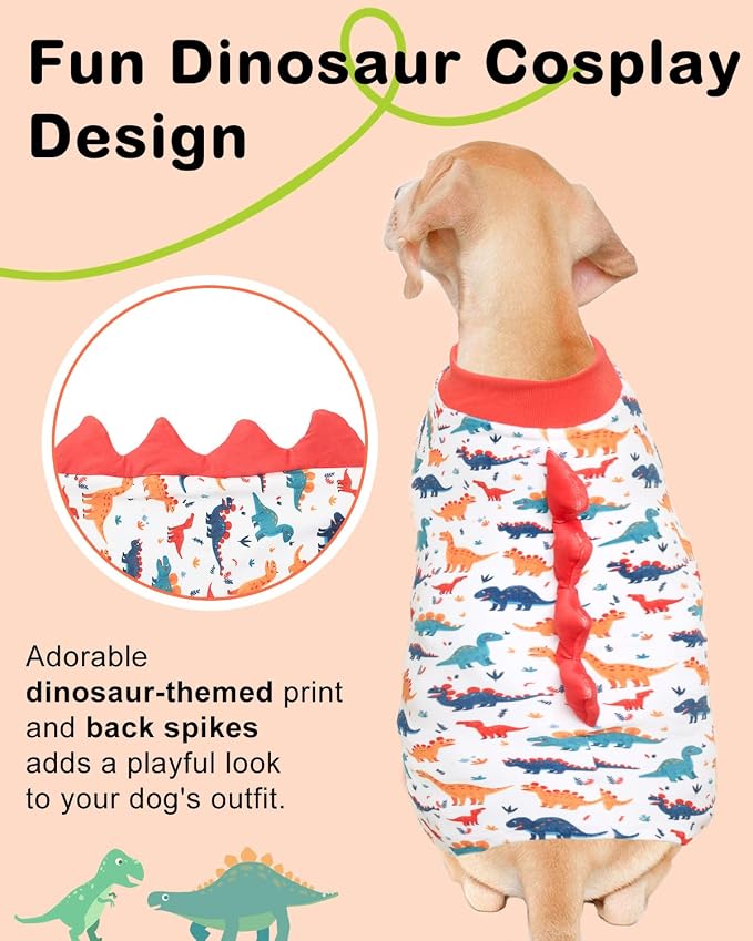 CuteBone Dinosaur Costume Dog Pajamas, Stretchy Spandex Crystal Velvet Sleepwear Coat for Small Dogs, Soft & Warm Pet Outfit Clothes for Cold Weather, Cozy Pullover Design COSP02XXL