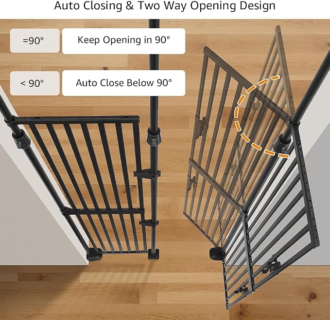 unipaws 86" High Extra Tall Cat Gate, Auto Closing and No Drilling, Black | Fit for 35"-51" Wide and 86"-98" Height Opening, Safety Gate for Doorway Hallway Stairs, Cat Dog Proof, Indoor Use