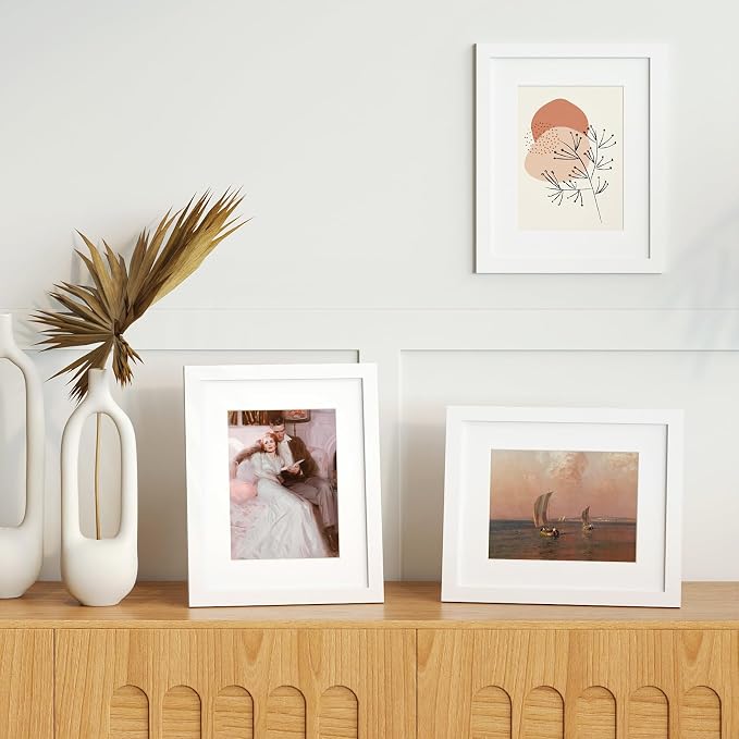 8x10 Picture Frame Set of 9, Display Pictures 5x7 with Mat or 8x10 without Mat, Multi Collage Gallery Square Photo Frames for Wall or Tabletop, White