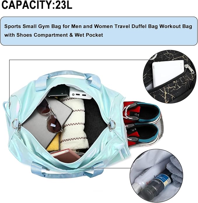 Gym Bag Sports Duffle Bag with Wet Pocket Weekender Overnight Bag with Waterproof Shoe Compartment for Girls Kids Women Travel Dance Yoga Workout Bag (Green)
