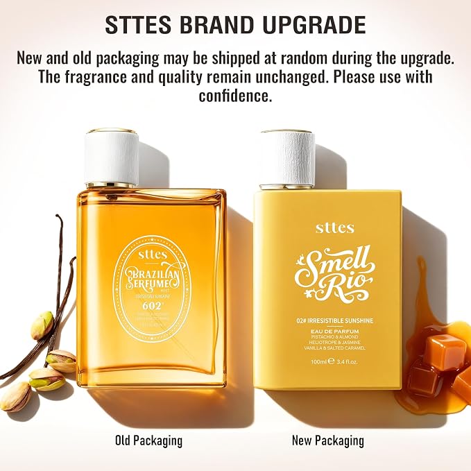Sttes Perfume 02# Irresistible Sunshine for Women - Pistachio, Vanilla & Salted Caramel Eau de Perfume 100ml (3.4fl oz) Sweet Gourmand Caramel Vanilla Fragrance (Evolution of 602)