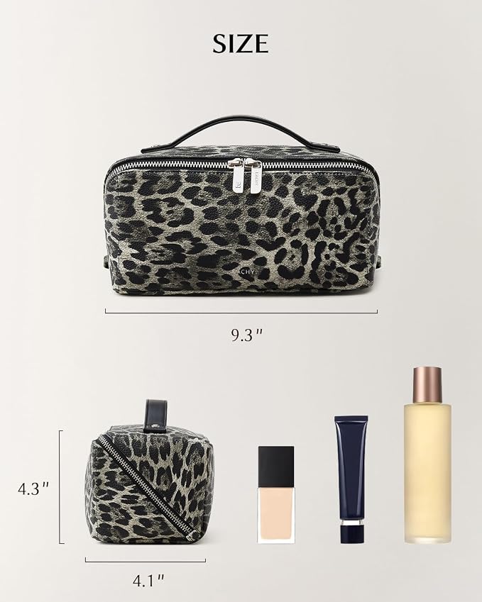 EACHY Travel Makeup Bag, Large Capacity Cosmetic Bag for Women, Waterproof PU Leather, Flat Open Portable Toiletry Bag for Skincare, Brushes & Travel Essentials