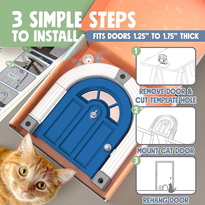 Purrfect Portal Meow Manor® Cat Door Interior Door - No-Flap, Fits Cats Up to 20 lbs, Easy DIY Setup, No Training Needed