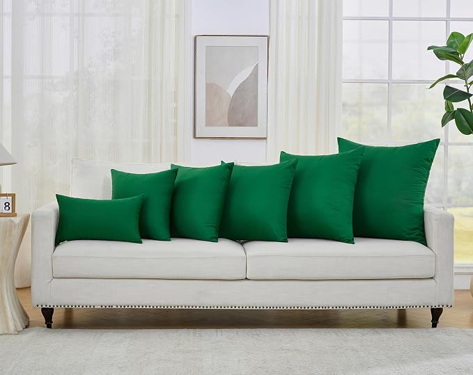 Longhui bedding Green Throw Pillow Inserts 18x18 Set of 2, 100% Cotton Cover with Polyester Fill, 2-in-1 Use as Stuffers or Standalone Decor for Couch, Bed, Living Room, Outdoor