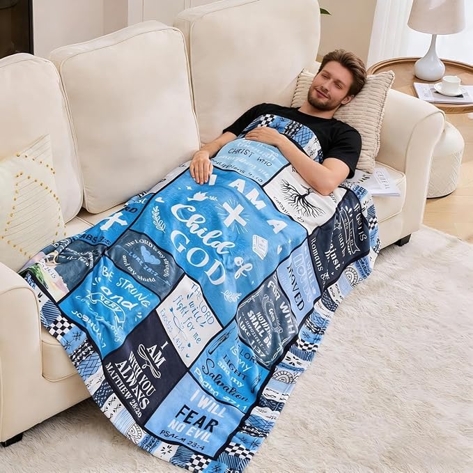 Christian Gifts for Men, Birthday Gift for Men, I Am a Child of God Blanket, Inspirational Gifts for Christian Mens Brother, Grandpa, Son, Dad, Baptism Gifts for Boys Throw Blankets 80''x60'' Blue