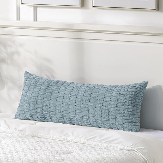Fancy Homi Decorative Throw Pillow Covers for Bed Couch Bedroom Bench, Soft Corduroy Solid Pillow Case, Rustic Farmhouse Boho Room Decor,36" x 14" (Pack of 1),Light Blue