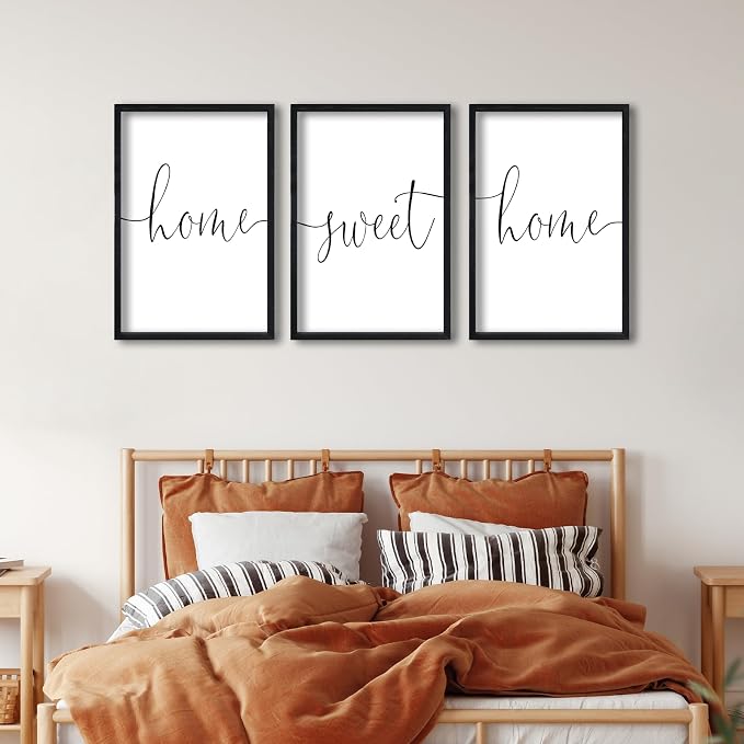 RLWangChao Home Sweet Home Sign Set of 3 Wall Art Decor 16"X11" Black | Vintage, Bedroom Above Bed, Minimalist Modern Living Room, Wooden Framed, Warm And Cozy Family Wall Hanging