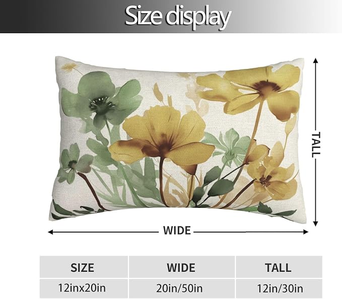 Floral Pillow Covers 12x20 Inch Set of 2 Sage Green Yellow Floral Throw Pillow Cover Outdoor Modern Spring Summer Flower Decor Pillowcase Farmhouse Decorative Lumbar Cushion Cover for Home Sofa
