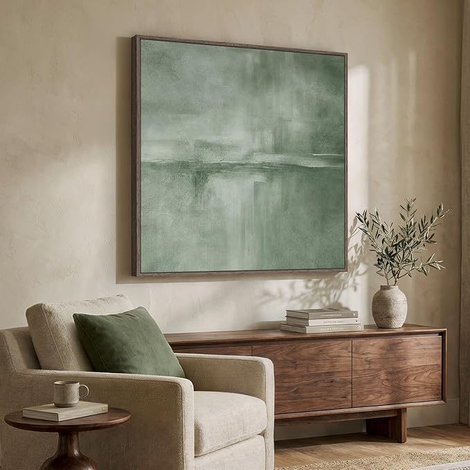 Large Framed Sage Green Abstract Wall Art for Living Room Decor, 36x36 In | Oversized, Canvas prints, Abstract pictures, Sage green, Modern minimalist artwork, Square Paintings, Bedroom wall decor