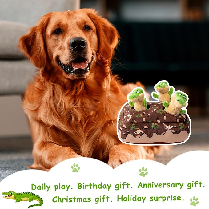 Hollypet Squeaky Hide and Seek Dog Toys for Small and Medium, Crocodile