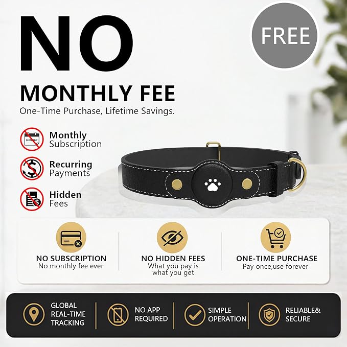 GPS Tracker for Dogs – Smart Dog Collar & Pet Tracker with Real-Time Location, No Monthly Fee, Unlimited Range (iOS & Android) – Fits Small to Large Dogs(Locator Included) (Black)
