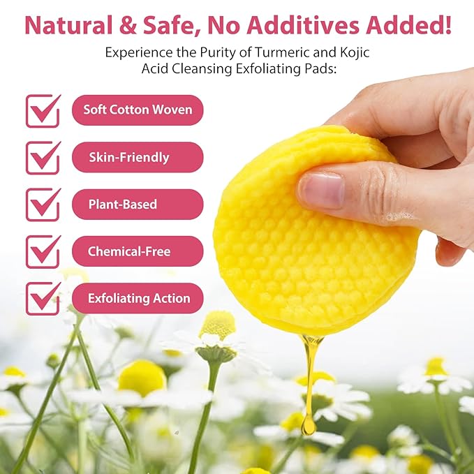 Kojic Acid and Turmeric Cleansing Pads, Turmeric Kojic Acid Pads for Face Scrub, Deep Cleansing Dark Spots with Lemon Extract, Vitamin C, Vitamin B5 (40pcs)