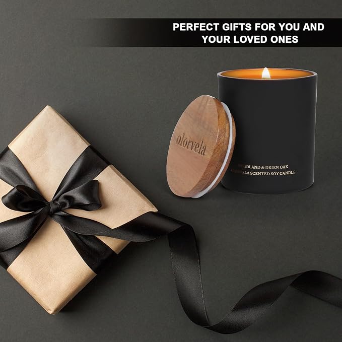 Scented Candles for Men, 8oz Candle for Home Scented, 50-Hour Burn Time Long-Lasting Aroma, Aromatherapy Home Decor Gifts for Men (Woodland & Dried Oak, Wood Wicked)