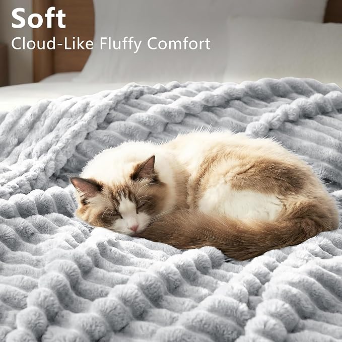 HIMEET Light Grey Throw Blanket for Couch, 300GSM Ribbed, 50 x 60 Inches | Ultra Soft Flannel, All-Season Lightweight Warmth, Home Room Decor & Dorm Essential, Gift for Men & Women, Machine Washable