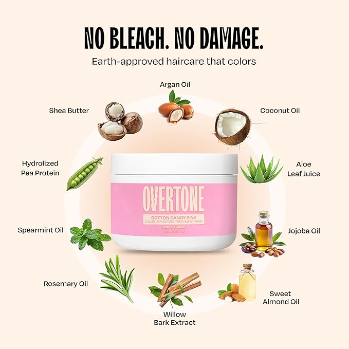 Overtone Semi Permanent Hair Color Conditioner, Cotton Candy Pink, 8 oz, Nourishing, Damage-Free, Color Depositing Mask for All Hair Types with Shea Butter & Coconut Oil, Vegan & Cruelty-Free