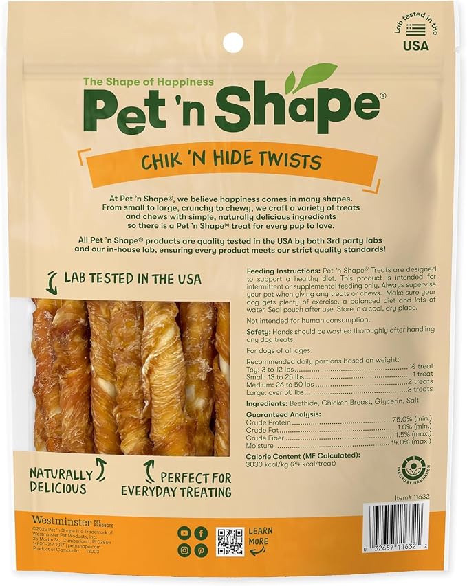Pet 'n Shape Hide Twists – Chicken Wrapped Rawhide Dog Treats - Small Twist - 2 Pounds (Pack of 3)