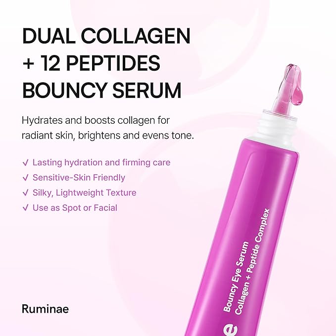 Bouncy Eye Serum | Dual Collagen + Peptide for Firm, Hydrated, and Bright Under Eyes | Korean Lightweight Jelly Texture | Puffiness & Dark Circle | Fragrance-Free, Sensitive Skin Safe | 30 ml