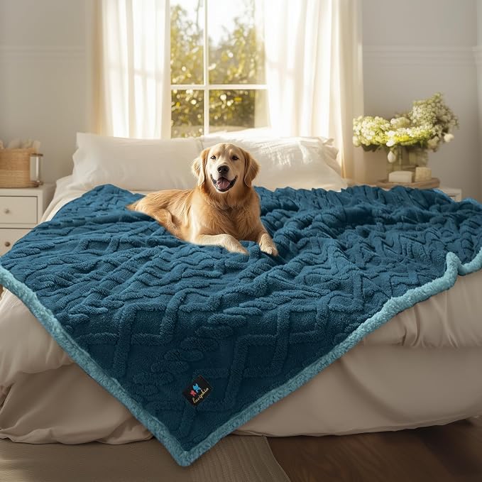 Luciphia Waterproof Blanket for Twin Bed Reversible Fleece Couch Cover | Reversible waterproof pet blanket with soft Sherpa fleece; machine washable, protect couch bed car, Navy-thicken 85" x 57"
