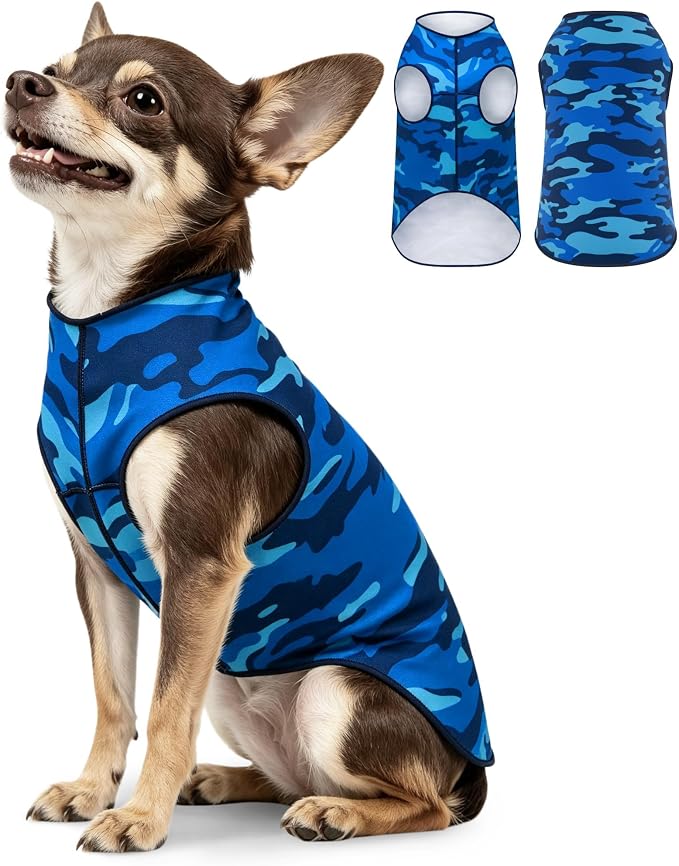 YUDODO Lightweight Dog Shirts, Stretchy Dog Tank Tops, Soft Pet Vest | Skin-Friendly, Breathable, Sleeveless, All Season Dog Clothes, For Small Medium Dogs, Blue Camo, S