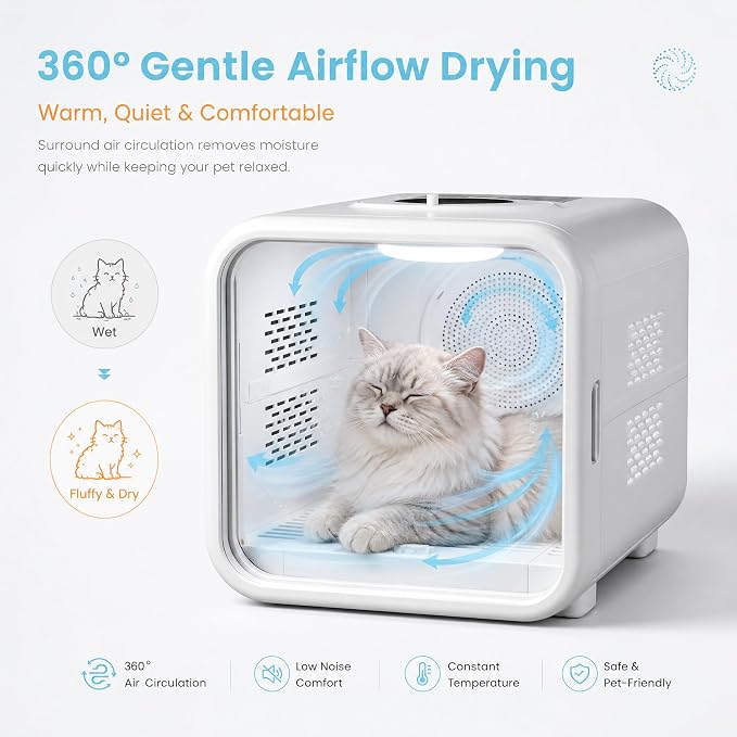 Pet Dryer Box Cat Dryer Small Dog, Petting Window Quiet Fast