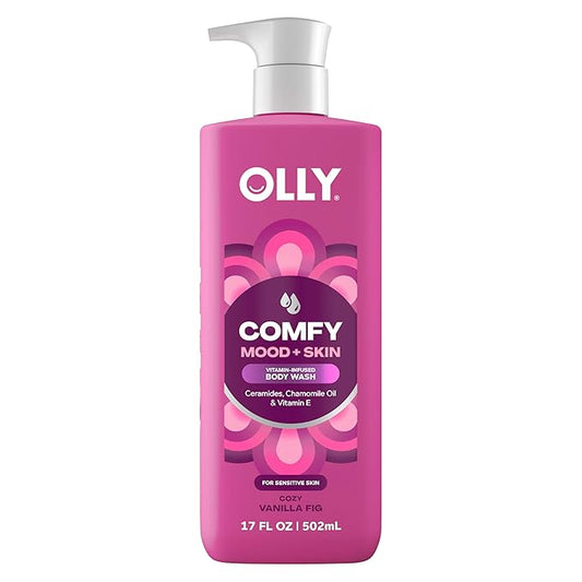 OLLY Body Wash Comfy Mood + Skin with ceramides, chamomile oil & vitamin E to Hydrate & Nourish Skin, Cozy Vanilla & Fig Scent 17 Fl Oz