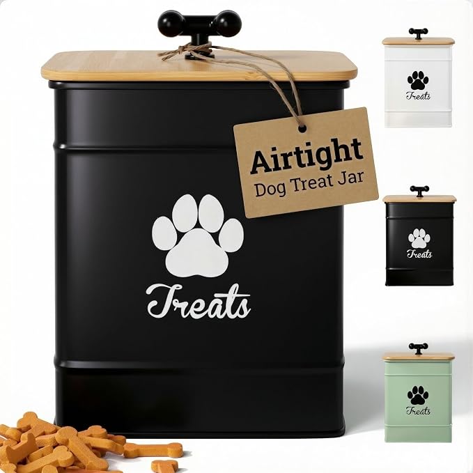 Dog Treat Container Airtight, 6"W x 8"H, Powder Coated, 12 Cup Capacity