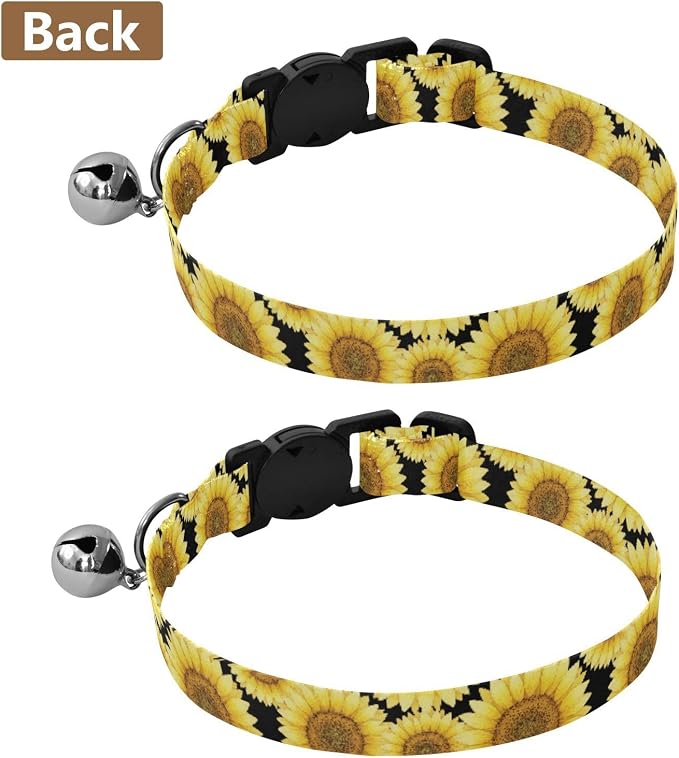 2 Pack Pet Collar Sunflower Black Brown Collar with Bell for Dog Puppy, Adjustable 10.6 to 17.1 Inches