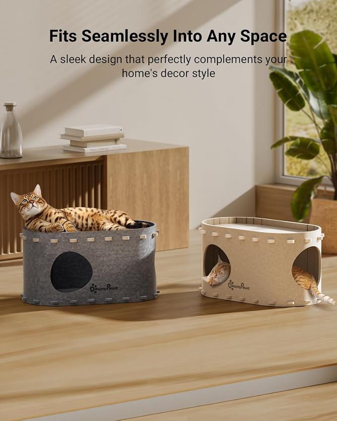 DownyPaws Cat House for Indoor Cats, Peekaboo Cat Bed Cave, Cream | Cat Hideaway Enclosed Bed,Cave Hideout Fort,Kitten Cube Castle Hut Tunnel for Cats,Hide Box Bed for Large Cat Up to 22 Lbs