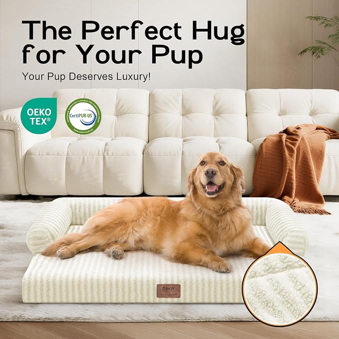 Orthopedic XL Dog Bed with Bolster for Extra Large Size Dogs | Pillow Support for Neck Relief, Egg Crate Foam, Skin-Friendly Surface, Waterproof Liner, Anti-Slip Bottom, 42 x 30 Inch