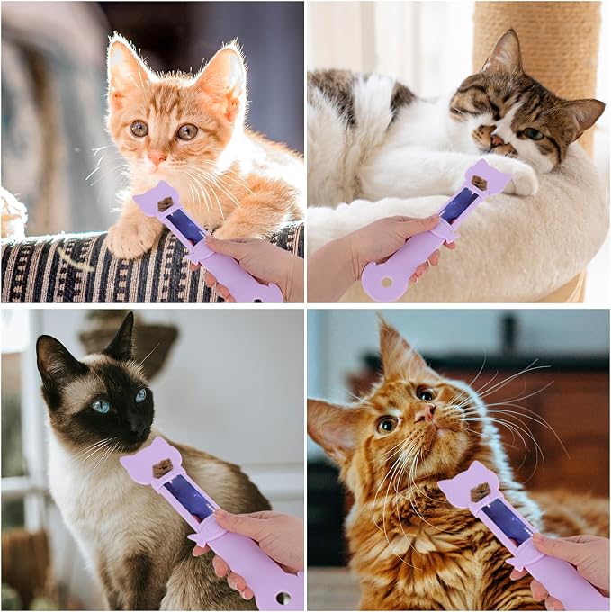 Cat Treats Squeeze Spoon, Cute Multifunctional Cat Strip Feeder Dispenser Lickable Spoon for Wet Food Licky Treats & Liquid Snacks (Purple)