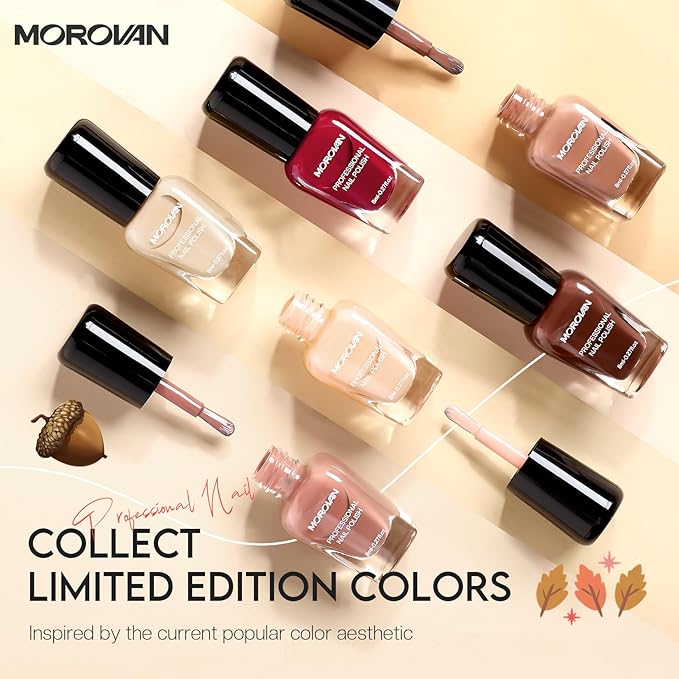 Morovan Brown Nail Polish Set: Winter Nude Dark Chocolate Nail Polish Kit Regular Air Quick Dry Autumn Fingernail Polish Pack for Women Nail Art Christmas Gift Holiday Party