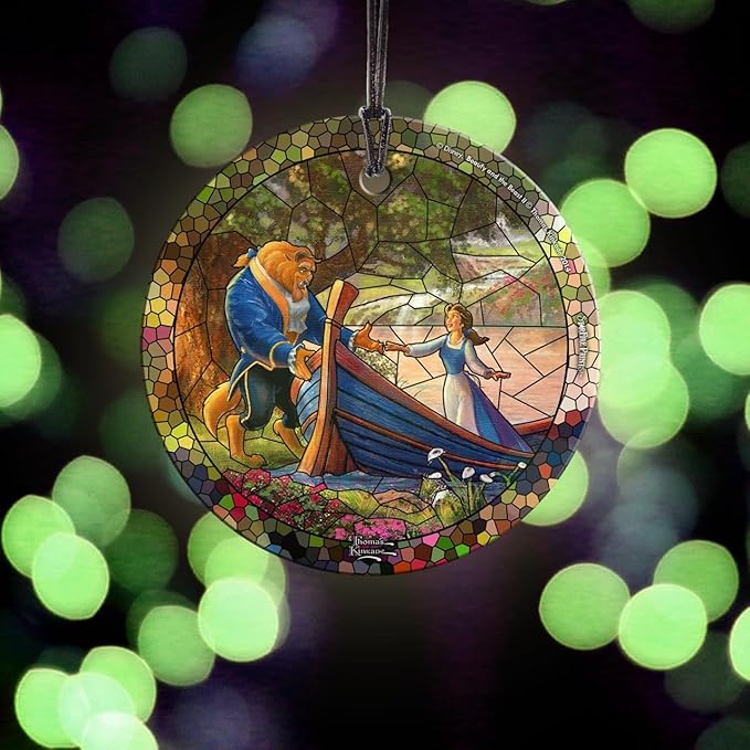 Thomas Kinkade Studios – Disney – Beauty and the Beast – Boat Ride – 3.5” Starfire Prints Hanging Glass Print Accessory – Officially Licensed Collectible - Ideal For Gifting and Collecting