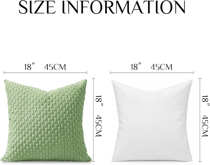 Softalker Corduroy Decorative Throw Pillow Covers 18x18, 2 Pack, Sage Green | Soft Boho Striped Pillow Cases, Couch Fluffy Cushion Covers for Farmhouse Home Decor Bed Living Room