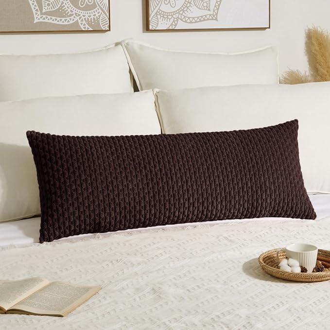 Kevin Textile Soft Corduroy 14"x36" Lumbar Pillow Cover 1 Pack, Coffee | Boho Stripe Plush Corduroy Decorative Oblong Cushion Cover Modern Farmhouse Home Decor for Sofa Couch Bed Chair