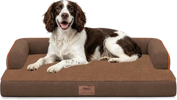 Orthopedic Waterproof Dog Bed with Bolster for Extra Large Size Dogs | Pillow Support for Neck Relief, Egg Crate Foam, Waterproof Liner, Anti-Slip Bottom, Removable Bolster Cover, 48 x 33 Inch