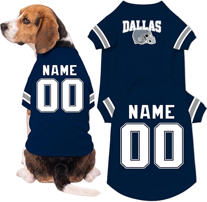 Dallas Dog Clothes Personalized Pet Jersey T-Shirt Custom Name Number