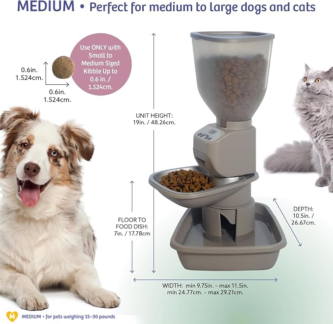 Feeding Friend® Automatic Dog & Cat Food Feeder with Water Dispenser, Smart Pet Feeder with Portion Control, OLED Display, Anti-Jam Design, Battery Operated, Medium Pets 15–30 lbs, Taupe