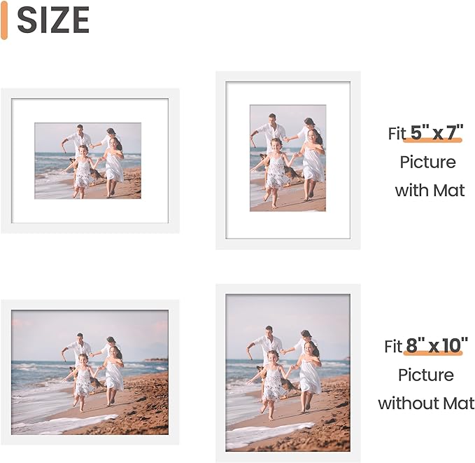 upsimples 8x10 Picture Frames, Gallery Wall Frames Set of 5, White | Photo Frame Collage Wall Decor, 8 x 10 Frame, 5x7 Frame with Mat for Family, Baby, Hallway, Christmas