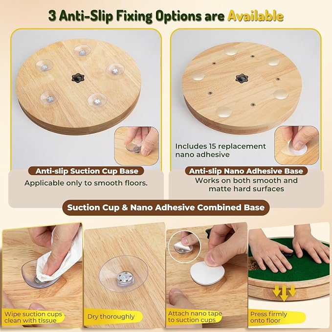 Dog Nail Scratch Board with Treat Box - Anti-Slip Rotating Dog Paw Care File Toy, Wooden Dog Scratch Pad for Nails with Adjustable Tension, Stress-Free Grooming & 2 Optional Base Types, Green