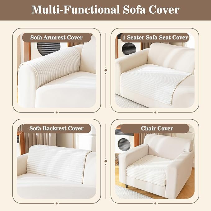 MYSKY HOME 100% Waterproof Couch Cover for Dogs Washable, Non Slip Couch Headrest Covers Pet Friendly, Thick Soft Sofa Covers Slipcovers Furniture Protector Dog Bed Cover, Cream, 35"x35"