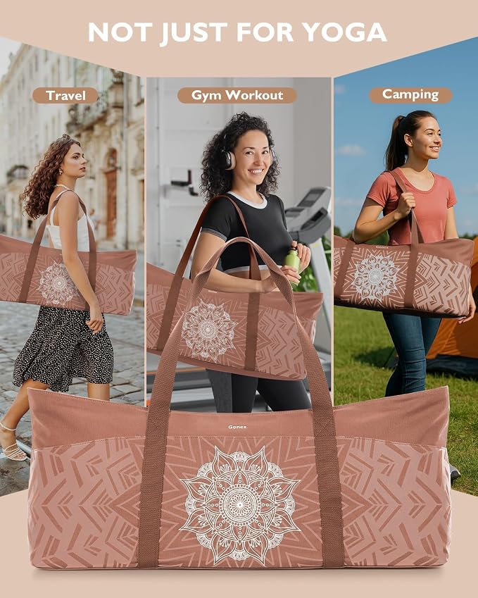 Gonex Yoga Mat Bag, Extra Canvas Gym Bag with Waterproof Pocket Metal Zipper, Fits Mat & Blocks, Stylish Yoga Mat Carrier for Women, Ideal for Yoga, Pilates, Workout, Travel