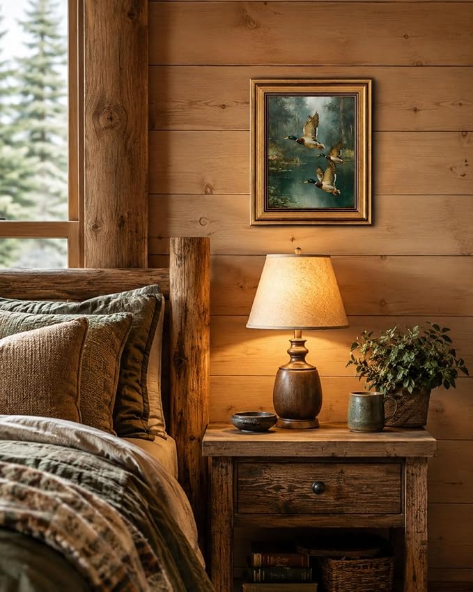 Gold Framed Wall Art, Vintage Mallard Duck Canvas Prints, Flying Ducks Rustic Cabin Lake Picture Wall Decor, Farmhouse Wildlife Nature Artwork for Living Room Hunting Lodge, Man Cave 9x11 inch